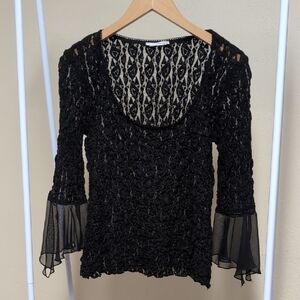 Chic Black Lace Blouse with Sheer Sleeves